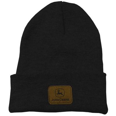 John Deere Black Knit Beanie With Sueded Patch