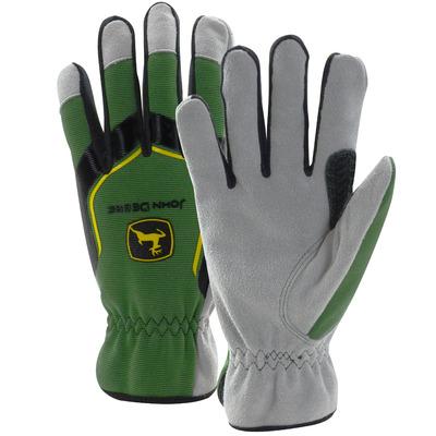 John Deere Spandex Back Cowhide Green Glove