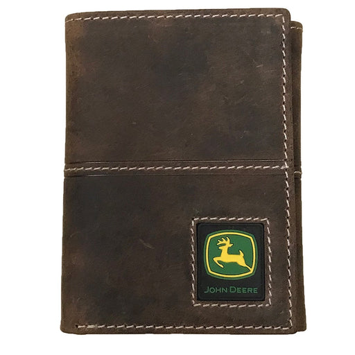 John Deere Distressed Leather Tri-Fold Wallet