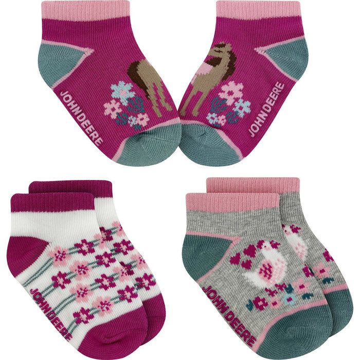 John Deere Girl Infant 3 Pack Shortie Socks