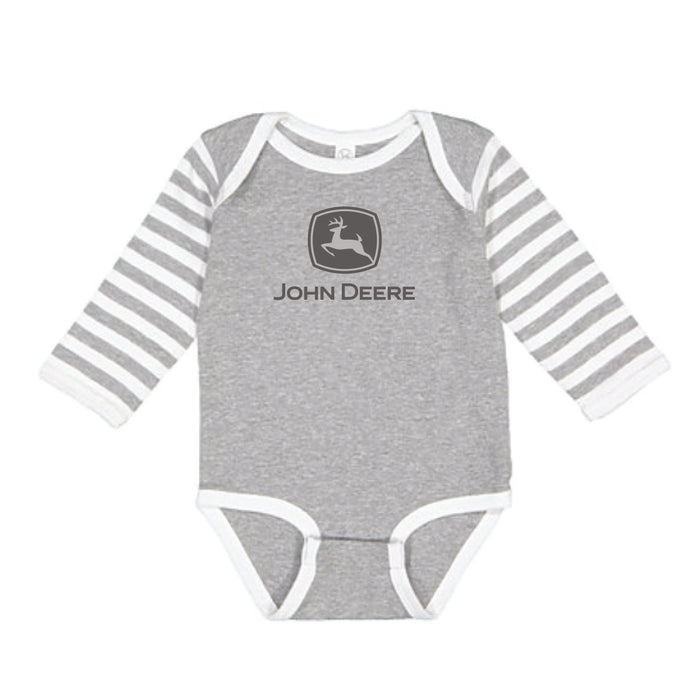 John Deere Boy Infant Bodysuit Grey Stripes
